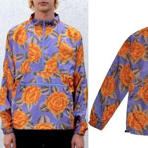 Bianca Chandon Silk Anorak Blue Floral Orange Roses Medium